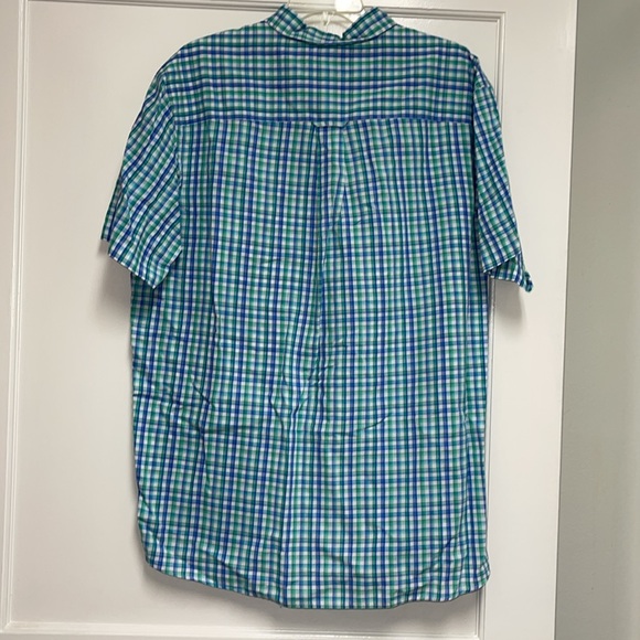 Men’s blue and green plaid button down polo - Picture 3 of 3